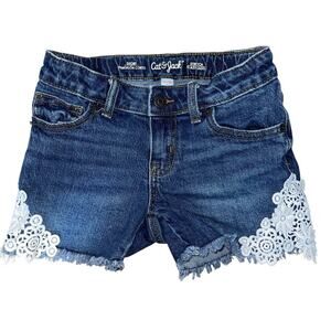 Cat & Jack Girls 7/8 Shorts Lace Floral Denim Summer Travel Vacation Resort